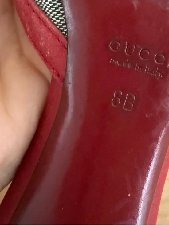 Gucci Navy GG Canvas Pointed Mules with Red Trim and Gold Hardware - Picture 9 of 10